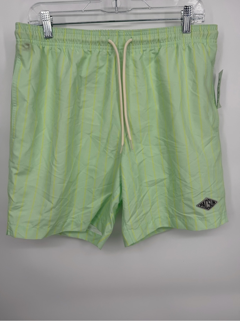 PacSun Light Green Swim Trunks with Yellow Pinstripes